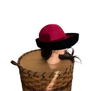 Frank Olive for I Magnin Red Black Wool Felt Hat Vintage 1960s Mod Excello
